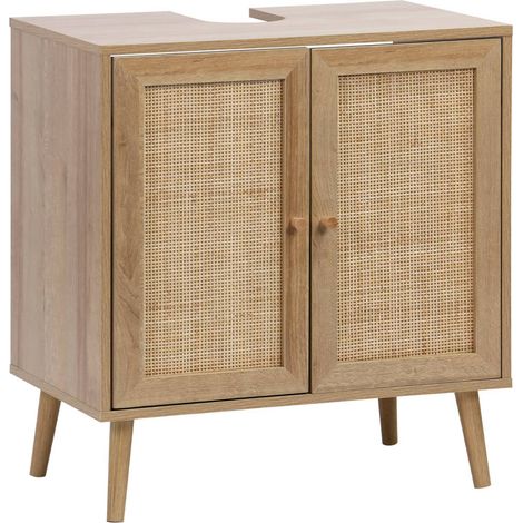 Wood and cane decorative under-washbasin furniture Bohemian 65 x 40 x 70 cm natural (1/5)