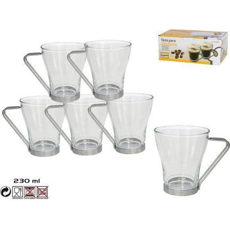 23 cls taza para desayuno cristal transparente con asa metal - caja 6 unidades