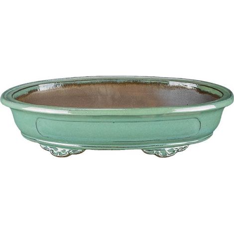 Vaso per bonsai ovale in gres smaltato verde smeraldo 45x26,5x8 cm - LM009d