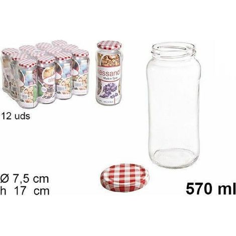 TrAdE Shop Traesio - Set 12 Pezzi Contenitore Barattolo In Vetro Con Coperchio Multiuso 570 Ml 105598 -