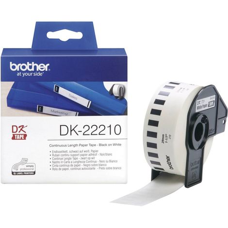Brother DK-22210 Rouleau d'étiquettes 29 mm x 30.48 m papier blanc 1 pc(s) fixation permanente DK22210 Etiquette univer (1/6)