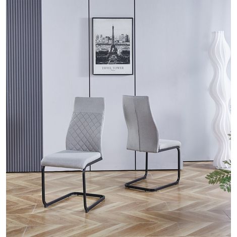Hallowood Furniture Cullompton Dining Chairs Set of 2 Upholstered in Light Grey Fabric, Cantilever Dining Chairs with High Backrest and Sturdy Black Metal Base for Home, Office and Cafe (1/5)