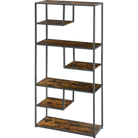 Bibliothèque industrielle à 7 niveaux en bois et acier, 83 x 34 x 180 cm, marron (1/5)