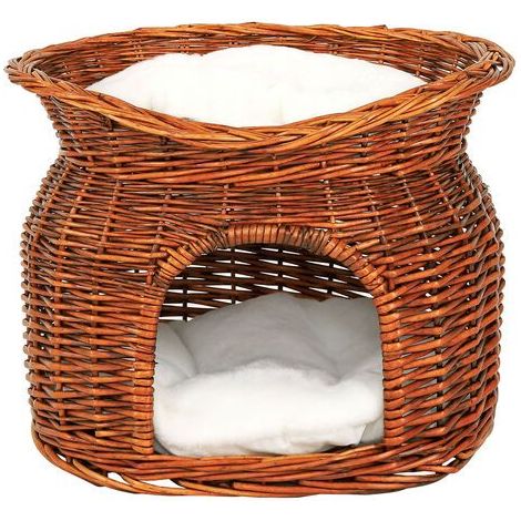 lionto Weidenkorb für Katzen Katzenhöhle Katzenkorb mit Kissen 55x39x43 cm Braun