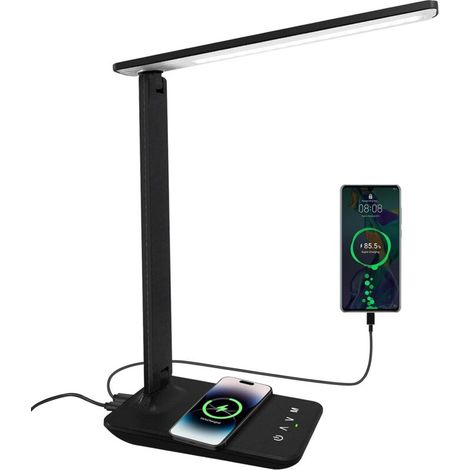 Lampe de bureau LED avec chargement sans fil, intensité réglable, fixation par pince, noire