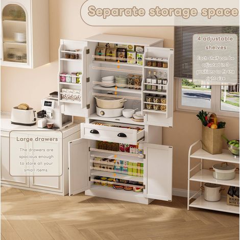 Armario de almacenamiento 182 cm, 4 puertas, 1 cajón, MDF blanco, 80 x 40 x 182 cm (1/5)