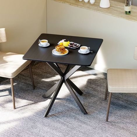 Table basse 80x80, plateau noir mat avec piètement X métal, construction stable, salon home-office (1/5)
