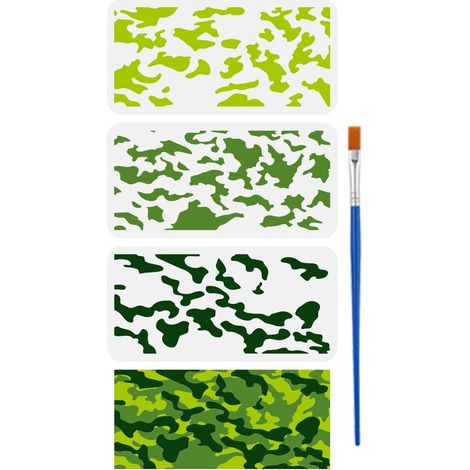 3Pcs Pochoir de Camouflage en Couches Avec Un Pinceau de 30X15cm Modèle de Peinture de Camouflage Blocs Géométriques Irréguliers Pochoir à Thème Camouflage pour Bois Mur Tissu Meubles (1/5)