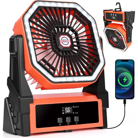 20000mAh USB-wiederaufladbarer Camping-Tischventilator, leise, mit LED-Timer, 4 Geschwindigkeitsstufen, leistungsstark für den Innen- und Außenbereich