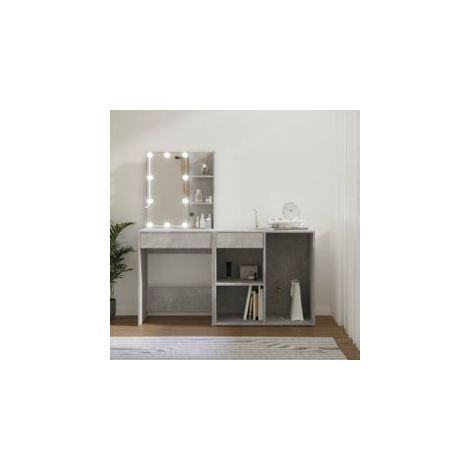 Coiffeuse à LED avec armoire Gris béton Bois d'ingénierie (1/5)