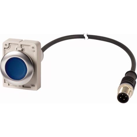 Bouton-poussoir lumineux RMQ Compact Flat à rappel 1 N/O bleu 24 V AC/DC cable (noire) extrémi EATON C30C-FDL-B-K10-24-P5