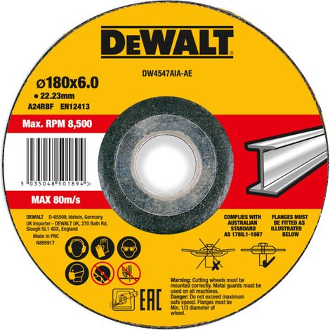 Meule à ébarber DEWALT High Performance 180x6x22,23mm métal type 42 (déportée) DW4547AIA-AE