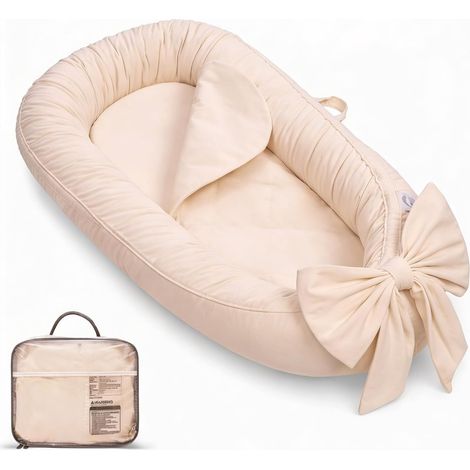 Baby Cot Reducer, 100% Cotton Baby Nest Cocoon Cot for Newborn Infants and Babies, Portable Travel Moses Basket Removable and Washable Blanket (Bowtie) (1/5)