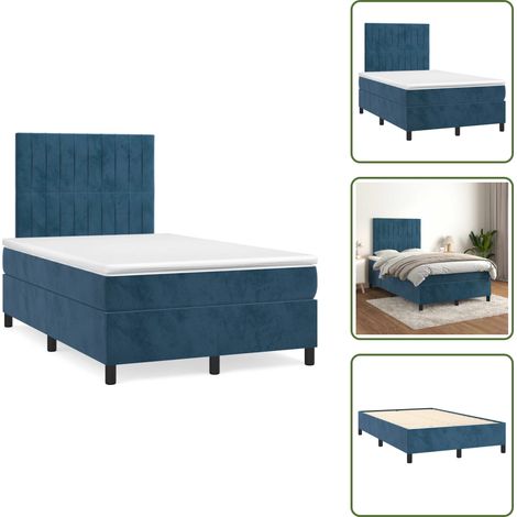 Sommier à lattes de lit et matelas bleu foncé 120x190cm velours - Lit Plateforme - Lit Avec Rangement - Lit Capitonné - Literie - Chambre À Coucher (1/5)