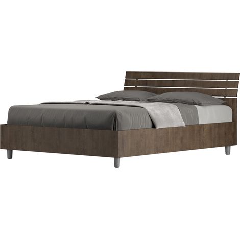 Letto Matrimoniale Francese 140x190 cm con Rete e Contenitore Ankel Testata Doghe Inclinata Noce (1/5)