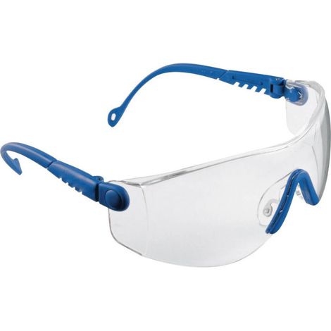 Occhiali di protezione Op-Tema EN 166-1FT con braccio blu, lente trasparente in PC (1/4)
