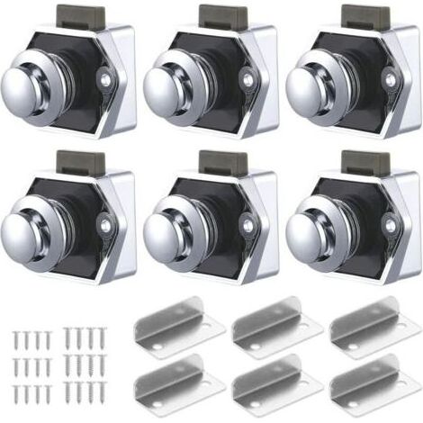 6 PCS Bouton Poussoir Loquet, Serrure Tiroir et Verrou Porte Placard, Loquet de Verrouillage de Porte Sans clé pour Camping-car, Yachts, Bateau, Caravane (1/5)