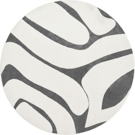 Area Rug Grey and White Jacquard 160 x 230 cm Round High Pile Living Room Polyester Backing Modern HARTZ (1/5)