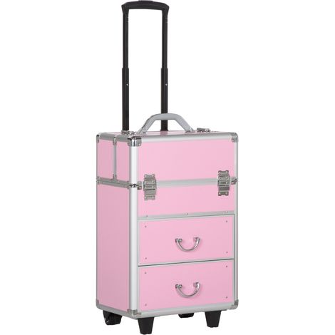 Mallette de maquillage trolley vanity aluminium ABS rose 36x23x58 cm