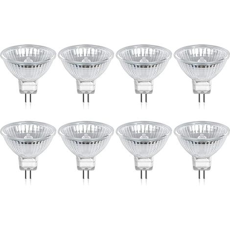 Bombilla halógena GU5.3 MR16 de 35 W y 12 V, luz blanca cálida de 2800 K, regulable, cubierta de vidrio (paquete de 8) (1/5)
