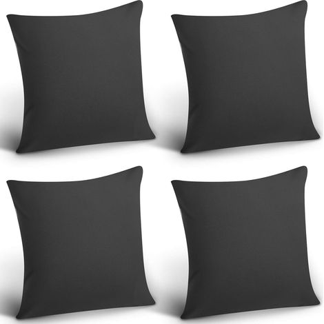 Lot de 4 Housses de Coussin carrées décoratives et imperméables avec revêtement en polyuréthane pour extérieur, terrasse, balcon, jardin, canapé, tente, 45,7 x 45,7 cm (Noir) (1/5)