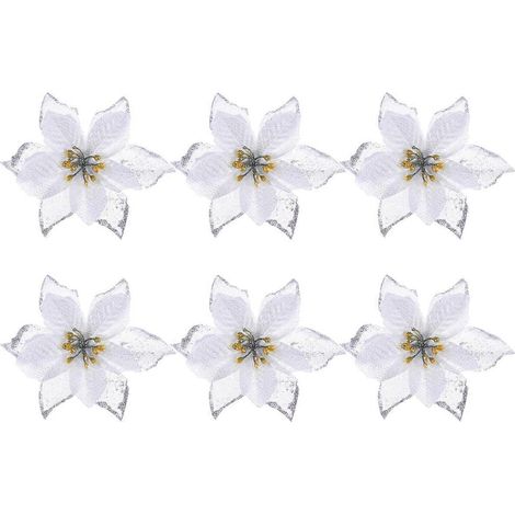 künstliche Weihnachtsbaum-Blumenornamente für Weihnachten und Hochzeiten-Silver (1/2)