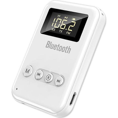 Adaptateur audio sans fil Bluetooth 5.0 4 en 1 avec récepteur, émetteur, prise jack 3,5 mm, lecteur de carte TF et lecteur FM, pour casque TV et haut-parleurs. (1/5)