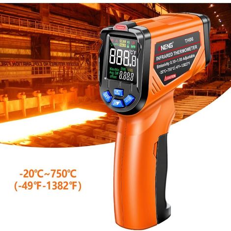 Thermomètre Infrarouge,, -49℉1382℉ (-20℃ 750℃) Pistolet Temperature Laser Professionnel Sans Contact, Simple d’Utilisation, Large Ecran LED Thermometre Cuisine avec Fonction D'alerte (1/4)