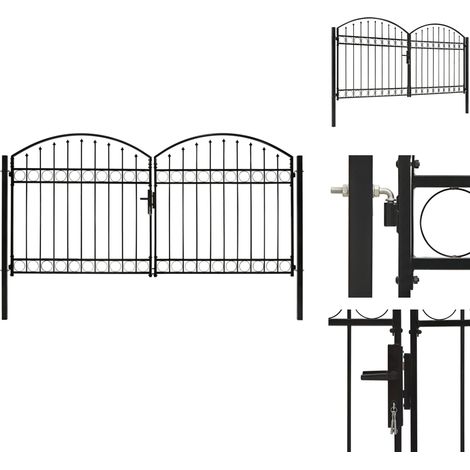 Gartentore - Living Zauntor Doppelflügel Gewölbte Spitze Stahl 300 x 150 cm Schwarz (1/5)
