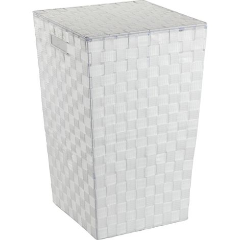 Wenko – Panier à linge avec couvercle 48L – Tressé en polypropylène – Dimensions 33 x 53 x 33 cm – Blanc décoratif