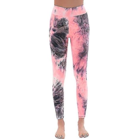 Leggings mit Push-up-Effekt und Print für Sport, Krafttraining, Yoga, Batikmuster, hoher Bund – Pink und Schwarz – Größe L (1/4)
