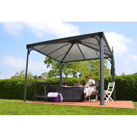 Chalet & Jardin – Tonnelle en aluminium 7,31m² – Structure en aluminium laqué gris – Toit en polycarbonate résistant – Dimensions 295x295x276cm (1/7)