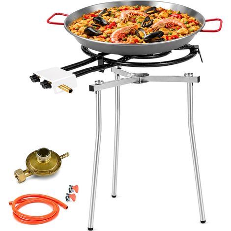 Set Paellera con Treppiede regolabile, padella per paella da 46 cm, Bruciatore a Gas da 40 cm con 2 fuochi e un regolatore di pressione (1/5)