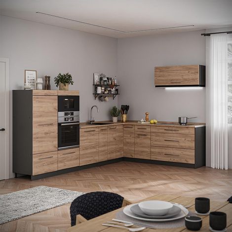 Eckküche Fame-Line, Goldkraft Eiche/Anthrazit, 327 x 227 cm, AP Marmor, Vicco (1/5)