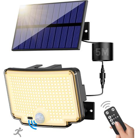 Lampe Solaire Extérieur Detecteur de Mouvement【310 LED/3Mode/Angle d'éclairage 270 °】, Lumiere Solaire Extérieure avec Télécommande, Étanche Eclairage Exterieur Solaire avec Câble de 5M 2 pièce (1/5)