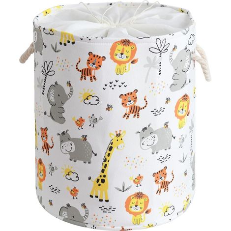 Panier à linge pour bébé avec motif animal, 58L pliable, avec cordon de serrage et poignées (1/5)