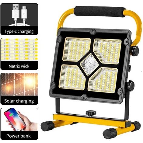 MINKUROW Luz solar LED Banco de energía de luz solar de alta potencia 3600mAh Reflector portátil Soporte de luz de emergencia a prueba de agua Rotación de 360 grados 180 grados ajustable (1/5)