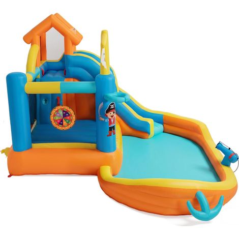 UEV 8 en 1 Château Gonflable pour Enfants XXL, avec Souffleur 450W, Parc Aquatique avec Zone de Saut, Toboggan, Jeu de Lancer, 414 x 364 x 244 cm