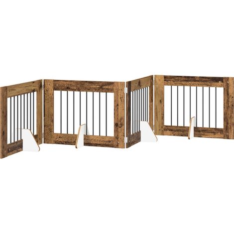 vidaXL Foldable Dog Gate with Stands 4 pcs Old Wood 321 cm