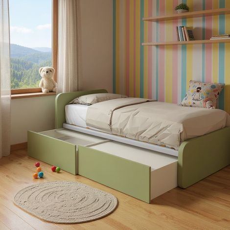 Letto singolo con cassetti 80x190 per cameretta - Design personalizzabile - Salvia
