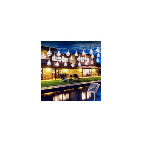 Guirlande Lumineuse, 6.5M 30 LED Guirlande Lumineuse Solaire Boule Extérieure Lumières Solaires 8 Modes Décoration Extérieure Étanche - Blanc Froid (1/5)