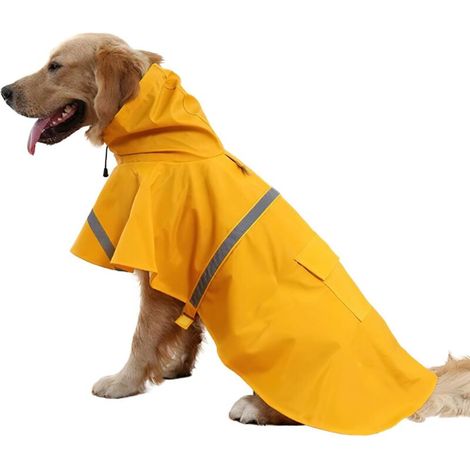 Imperméable réglable pour grand chien, imperméable léger à capuche avec bandes réfléchissantes (XL, jaune) (1/4)