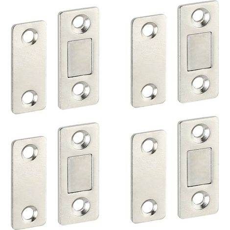 Lot de 4 fermetures magnétiques, 40 × 16 mm, loquets de porte ultra-fins en acier inoxydable pour portes de placards, meubles de cuisine, tiroirs et autres meubles, argent (1/5)