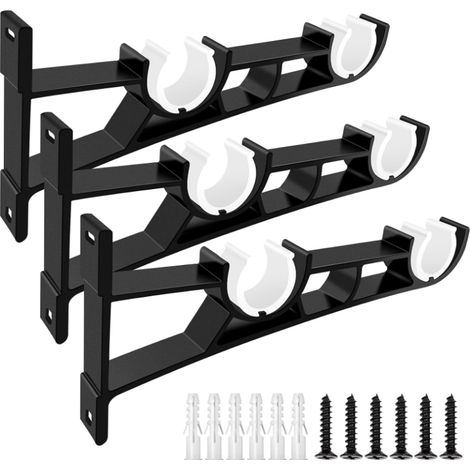 Supports noirs pour tringles doubles (lot de 3) – Supports muraux robustes pour tringles de 1 pouce (1/5)