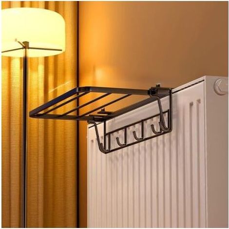 35cm Noir Étendoir à linge pour radiateur Porte serviettes en fer à suspendre Pour chauffage et salle de bain Sans perçage nécessaire (1/5)