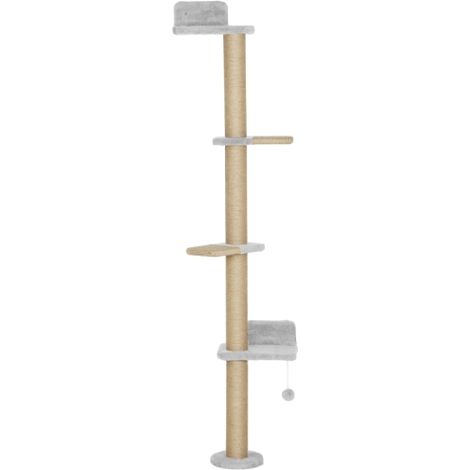 5-stufiger Kratzbaum mit Spielzeug, Sisal-Kratzstange und weichen Plüschplattformen, stabile Struktur für Innenräume, hellgrau (1/5)