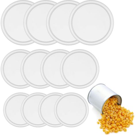 Set of 12 lids for tin cans - Plastic - 3 different sizes - Washable - For 400g / 800g cans - Transparent (1/5)