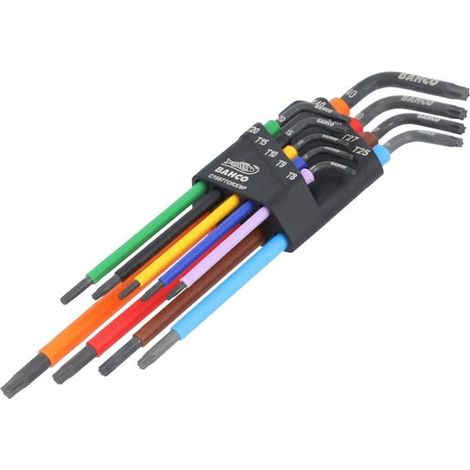 Bahco C1997TORX/9P Set of 9 Inner Torx (Torx®) L-Key Wrenches in T8, T9, T10, T15, T20, T25, T27, T30, T40 with Angled Handles