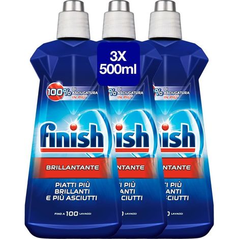 3 x 500ml Finish Brillantante Regular Piatti Brillanti Asciutti Fino 100 Lavaggi (1/5)
