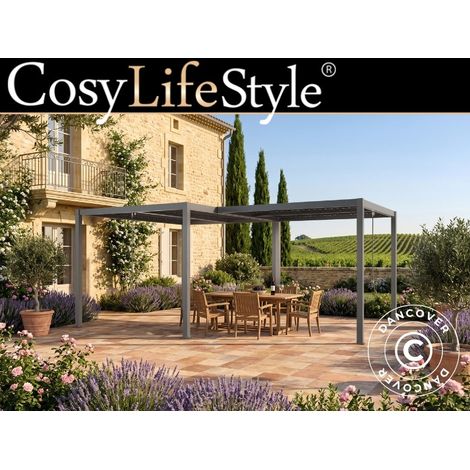 Bioclimatic pergola gazebo San Pablo Alu+, 3x3 m, 3x4 m, Black, 2 pcs. - Dancover